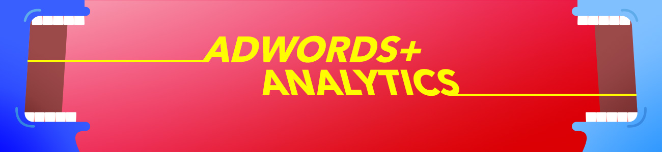 Two mouths communicating the keywords AdWords and Analytics to each other
