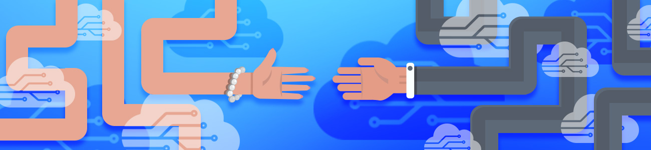 Two hands reaching out to each other to signify the connection between Analytics and Search Console